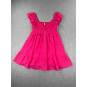 Allison And Kelly Hot Pink Smocked Flutter Sleeve Tiered Mini Dress Womens L